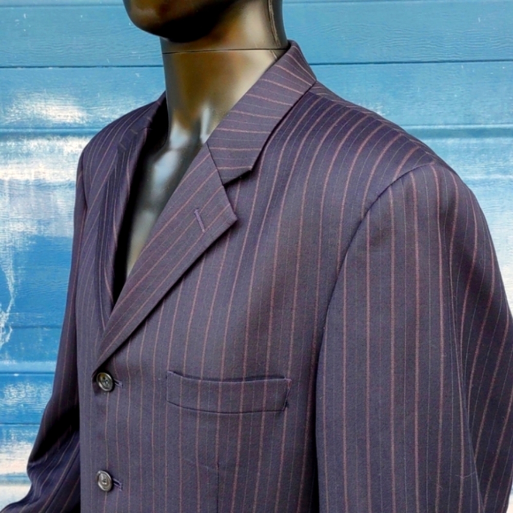 JEAN/PAUL MEN'S PURE WOOL (4) BUTTON LUXURY PIN STRIPE BLAZER